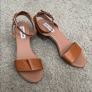 Steve Madden Cognac Leather Ankle-Strap Block Heel Sandals